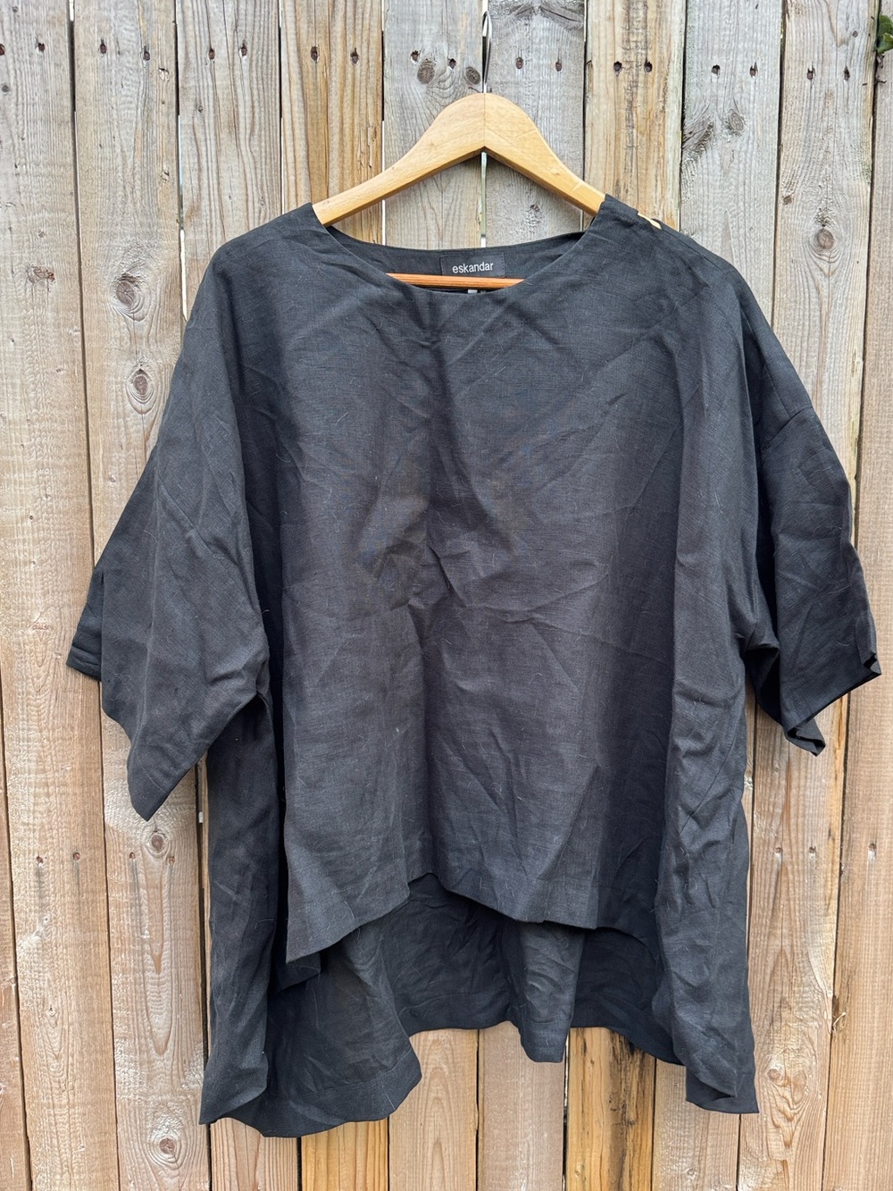 eskandar Black Relaxed Linen Tunic Top